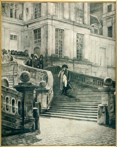 Napoleon in Fontainebleau na de abdicatie op 4 april 1814 - Gravure door Georges Jules Auguste Cain door Georges Jules Auguste Cain