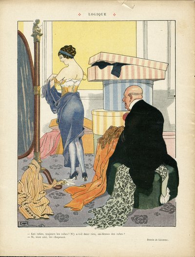 Illustratie van Georges Leonnec (1881-1940) in Le Lire, 06/07/12 - Logica - Mode, Hoed, Interne architectuur, Het leven van de rijken - Vrouwen door Georges Leonnec