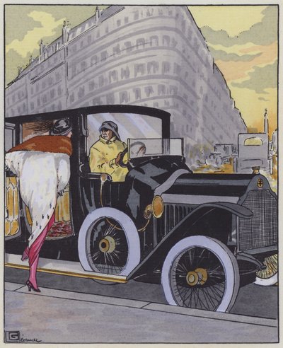 Damesmode uit de jaren 1910 en een Lorraine-Dietrich auto door Georges Leonnec