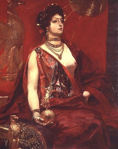 Portret van een vrouw in rood door Georges Marie Rochegrosse