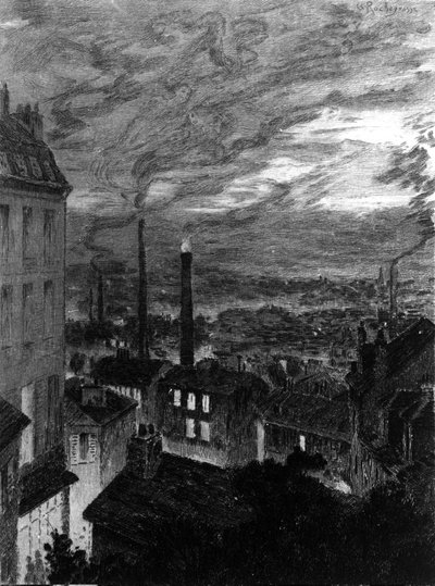 Zicht op Parijs illustratie van "Parijse schilderijen" door Charles Baudelaire door Georges Marie Rochegrosse