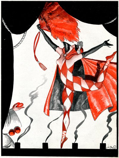 De eeuwige pantomime, de Hartenboer en de Ruitenkoningin - illustratie uit la Vie Parisienne door Georges Pavis