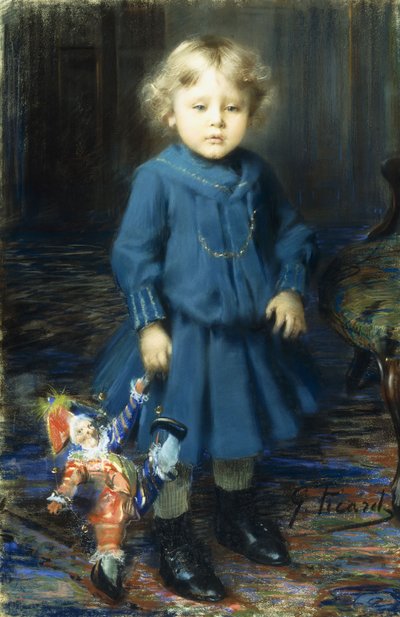 Portret van een Kind, met een Pop door Georges Picard
