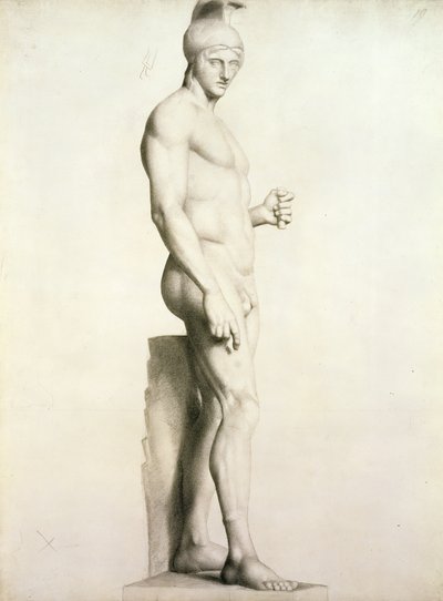 Profiel van een beeld van een krijger met helm door Georges Pierre Seurat