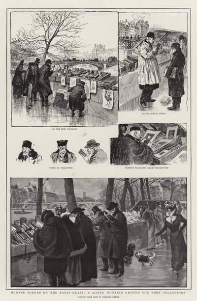 Winterscènes op de Parijse kaden, een paradijs voor boekverzamelaars door Georges Redon