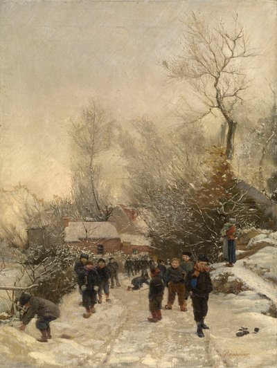 Dorp met Kinderen in de Sneeuw door Georges Reinheimer