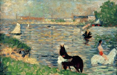 Paarden in een rivier door Georges Seurat