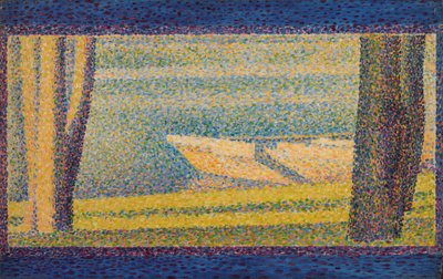 Gemeerde boten en bomen door Georges Seurat