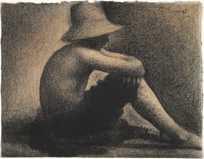 Zittende jongen met strohoed, studie voor Baders in Asnières door Georges Seurat