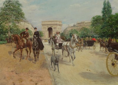 Ruiters en koetsen op de Avenue du Bois, 1910 door Georges Stein