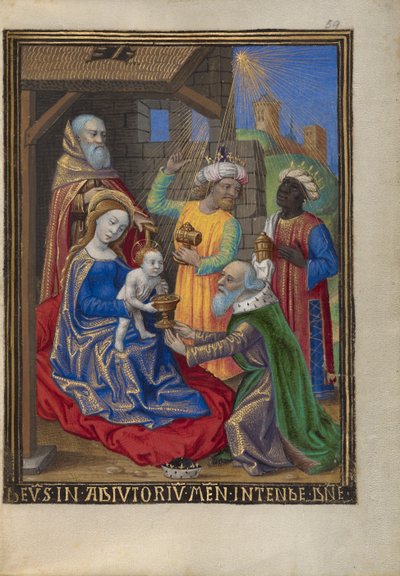 De Aanbidding der Wijzen uit een Getijdenboek Ms. 48 fol. 59, c.1480-90 door Georges Trubert