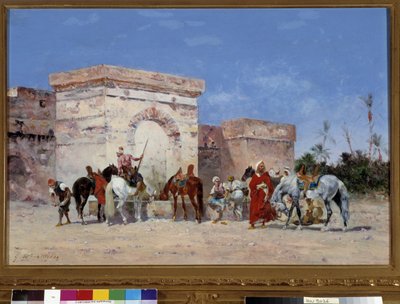De pauze bij de bron van een oase in de woestijn door Georges Washington