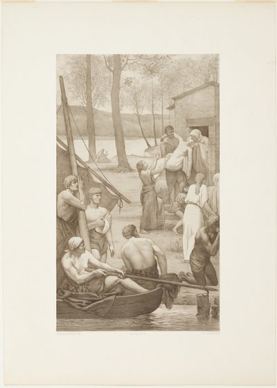 Pastoraal leven van Sainte Geneviève (linkerpaneel) door Georges William Thornley