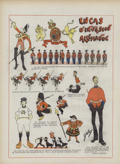 In geval van een Duitse invasie. Illustratie voor Le Rire door Georges d 1878 1937 Ostoya