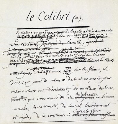 Buffon-manuscript over de kolibrie. sd. 18e eeuw door Georges de Buffon