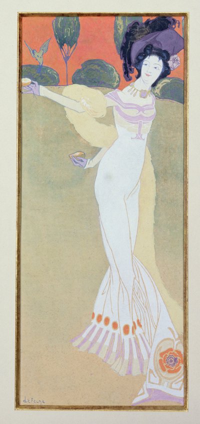 Vrouw die een Vogel Voedt door Georges de Feure