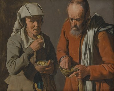 Boerenpaar dat erwten eet door Georges de La Tour