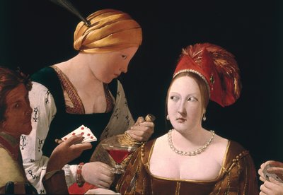 De valsspeler met de ruiten aas, detail met de twee vrouwen, ca. 1635-40 (detail) door Georges de La Tour