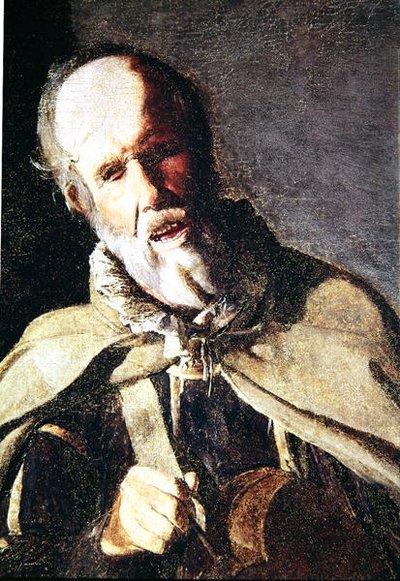 De draailierspeler met zijn hond, detail van het hoofd (detail) door Georges de La Tour