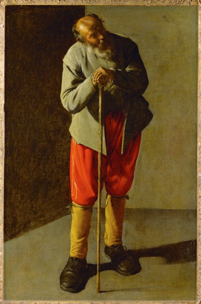 Oude man (schilderij op doek) door Georges de la Tour