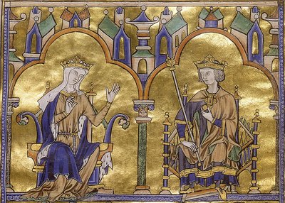 Blanche van Castilië en Koning Lodewijk IX van Frankrijk, uit Toledo Moralized Bible van St. Louis, circa 1227-1234 door Georgia Levan Ramishvili from Tbilisi
