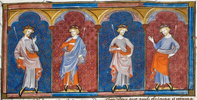 Clodomire, Childebert, Theodoric en Clothaire, uit Chroniques de France ou de St Denis, 14e eeuw (22093692824) door Georgia Levan Ramishvili from Tbilisi