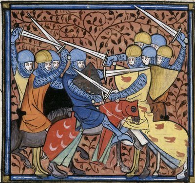Ebroin verslaat de Austrasiërs, uit Les Grandes chroniques de France, Royal 16 G VI f.114v, ca. 1332-1350 (22528516520) door Georgia Levan Ramishvili from Tbilisi