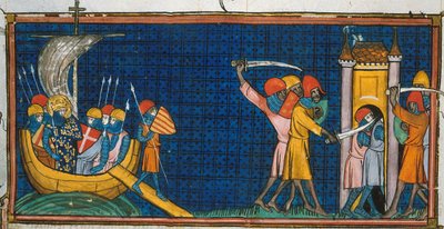 Lodewijk IX landt bij Tunis, en Fransen worden afgesneden door Saracenen in toren, uit Chroniques de France ou de St Denis, 14e eeuw (22528512660) door Georgia Levan Ramishvili from Tbilisi