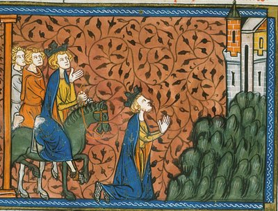 Lodewijk IX op pelgrimstocht naar Nazareth, uit Chroniques de France ou de St Denis, 14e eeuw (22528526100) door Georgia Levan Ramishvili from Tbilisi