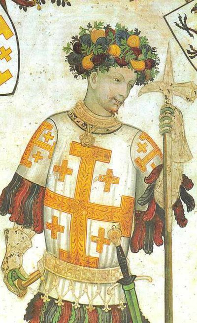 Manfred I van Saluzzo afgebeeld als Godfried van Bouillon, fresco door Giacomo Jaquerio, 1420 (25958141210) door Georgia Levan Ramishvili from Tbilisi