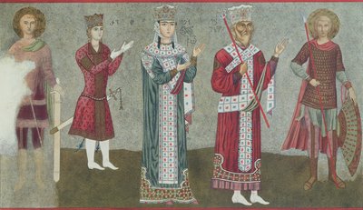 Kopie van een fresco met Koningin Thamar (1184-1213) en haar vader Koning Grigori III (1156-1184) door Georgian School