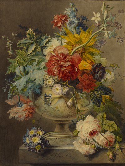 Boeket bloemen in een vaas door Georgius Jacobus Johannes van Os