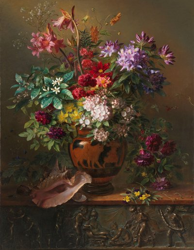 Stilleven met bloemen in een Griekse vaas: allegorie op de lente door Georgius Jacobus Johannes van Os