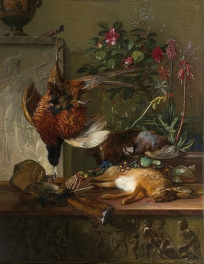 Stilleven met wild en een Griekse stele: Allegorie van de herfst. 1818 door Georgius Jacobus Johannes van Os