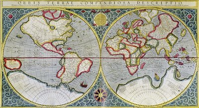 Wereldkaart van Mercator (1587) - in "Het Universum en de Mensheid" door H. Kraemer door Gerard (after) Mercator