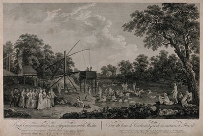 Uitzicht op de Serebryanichesky badhuizen in Moskou, 1796 door Gerard Barthe de la