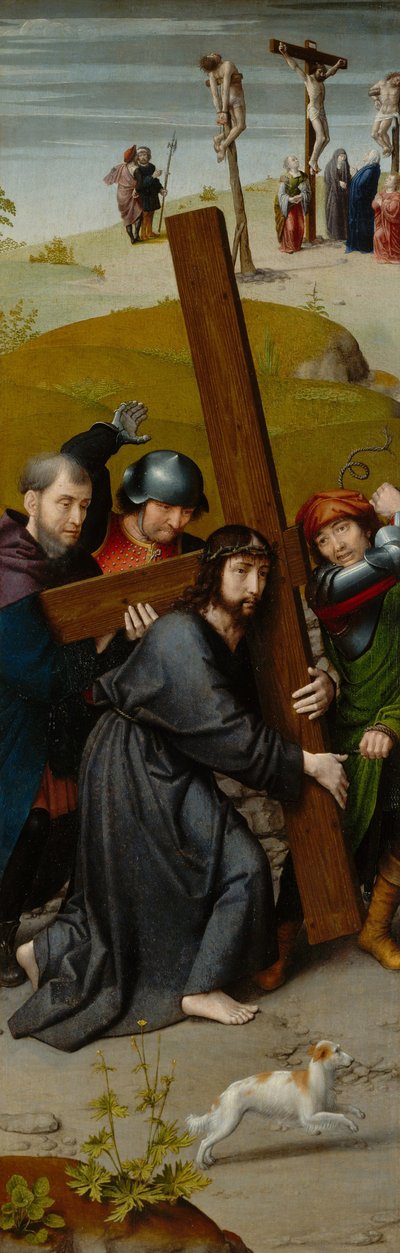 Christus draagt het kruis, met de kruisiging, ca. 1510 door Gerard David