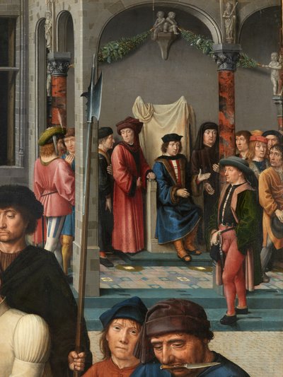 Detail van de Vervelling van Sisamnes door Gerard David