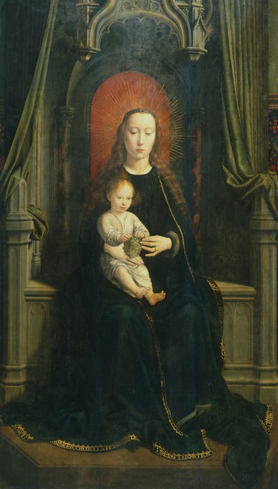 Madonna met Kind op de Troon of Madonna van de Druiven, centraal paneel van het Cervara Altaarstuk door Gerard David