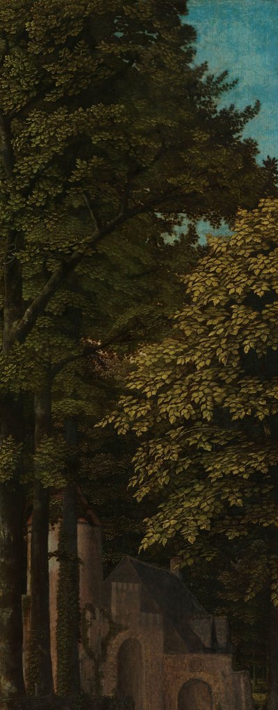 Gezicht in een bos, buitenste linker vleugel van een drieluik door Gerard David