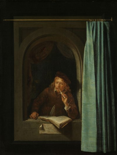 Man die een Pijp Rookt. Zelfportret, 1650 door Gerrit Dou