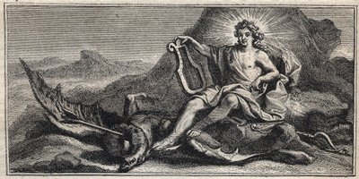 Apollo verslaat de Hydra (gravure door Gerard Edelinck naar Daniel Halle) door Gérard Edelinck