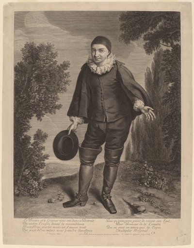 Raimond Poisson als Crispin door Gerard Edelinck after Theodor Netscher