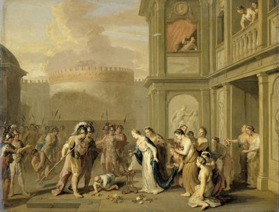 Koningin Cleophis biedt wijn aan Alexander de Grote na zijn verovering van Mazaka door Gerard Hoet (I)