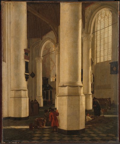 Interieur van de Oude Kerk in Delft, met het graf van viceadmiraal Pieter Pietersz Heijn door Gerard Houckgeest (attributed to)