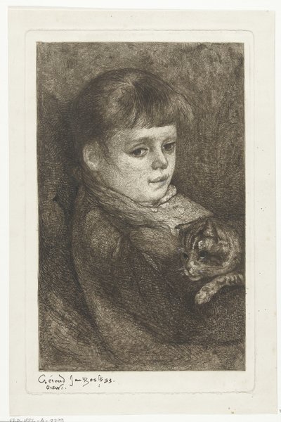 Portret van Eleonora Bos met poes door Gerard Jan Bos (signed by artist)