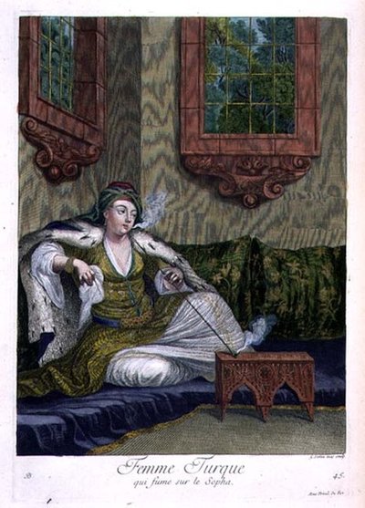 Turkse Vrouw, Roken op de Bank door Gerard Jean Baptiste Scotin