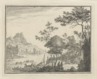 Rivierlandschap met landingsplaats door Gerard Melder