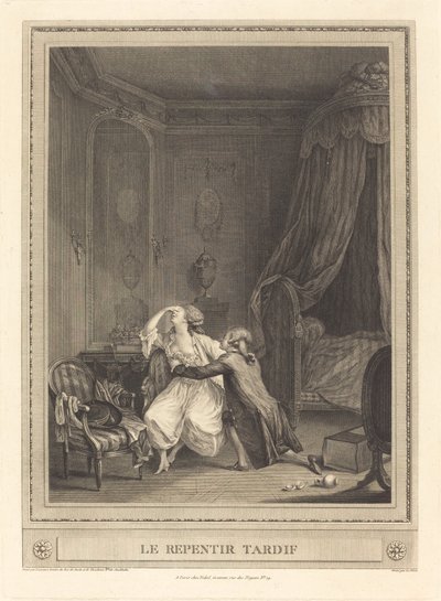 De late berouw door Gerard Rene Le Vilain after Nicolas Lavreince