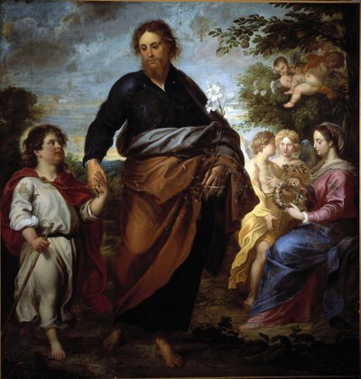 Sint-Jozef en Jezus, op de achtergrond de maagd door Gerard Seghers
